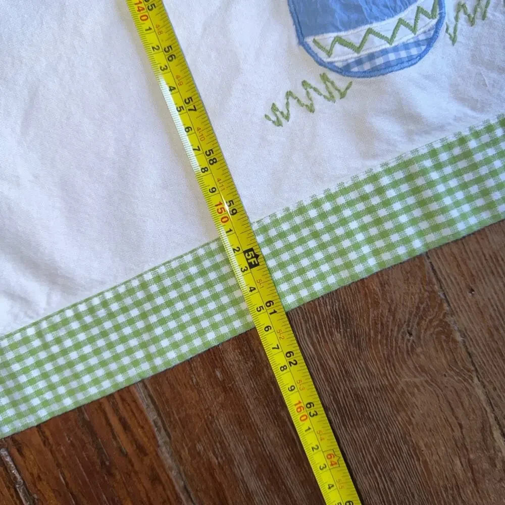 Pottery Barn Kids Easter Cotton Tablecloth Bunny Embroidered Square 60”x61”